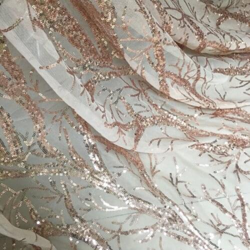 GLace 1Y/Lot Sequined fabric sequined pattern mesh fabric for wedding decoration evening dress stage cloth TX856