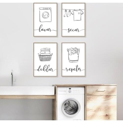 Spanish Laundry Room Wall Art Canvas Painting Decoration Lavar Secar Doblar Repetir Prints Minimalist Posters for Utility Room
