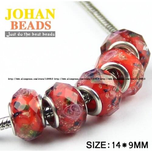 JHNBY European Beads Red Big Hole crystal Bead 10pcs Fashion Charms 14MM Round Loose beads Bracelet & Bangle Jewelry Finding DIY