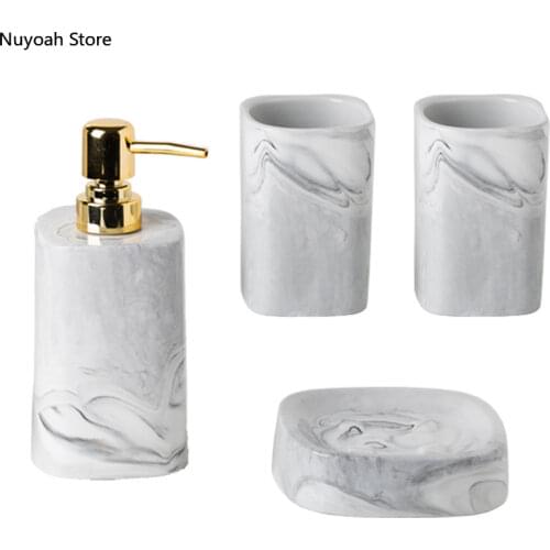 Ceramic Bathroom Decoration Accessories Toiletries Nordic Marble Pattern Soap Dish/lotion Bottle/toothbrush Holder/mouthwash Cup