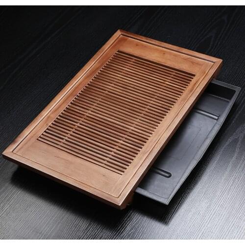 Chinese Solid Wooden Tea Tray Drainage Water Red Wood Storage Tray Tea Set Organizer Drawer Natural Tea Table Tea Accessories