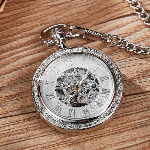 Classic Roman Mechanical Pocket Watches Mens Gold Skeleton Steampunk Pocket Watch Chains Fob Clips Clock for Men Gifts Relogio