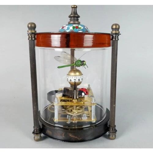 Collectible Decorated Copper Carved Dragonfly Ladybird Mechanical Table Clock