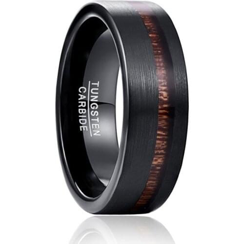 Trendy 2019 Wedding Band Black Matte Pure Carbide Tungsten Engagement Ring For Men Acacia Wood Mens Rings Gift Jewelery