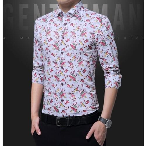 Male Social Shirt New Pure Cotton Casual Men Shirts Long Sleeve Fashion Floral Printed Mens Shirt Slim Fit Dress Shirt