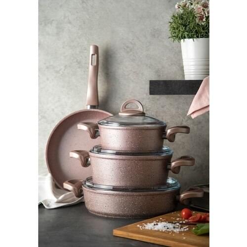 Emsan Premium Granite 7 Piece Cookware Kit Golden Pink