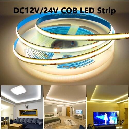 RA90 High Density Soft COB 12V 24V LED Strip Light IP20 IP67 Waterproof 320/384/528/608 LEDs/m Tape Diode 12 24 V Volt LedStrip