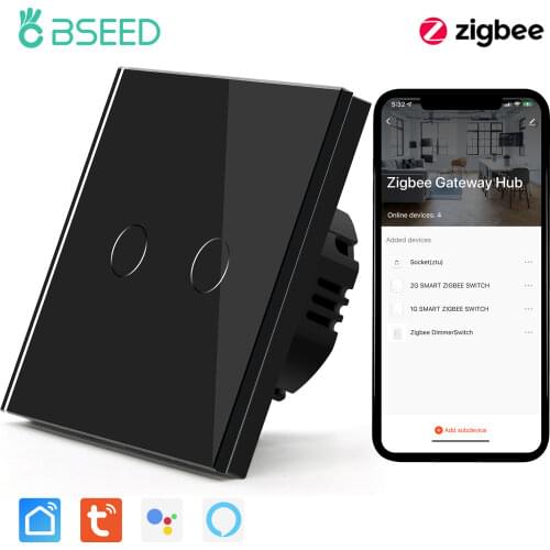 BSEED ZigBee Wifi Wall Switches 1/2/3Gang 1/2/3Way Light Switch Smart Touch Switches Glass Google Alexa Smart Life APP Control