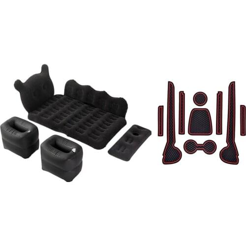 Universal Car Air Inflatable Travel Mattress Bed with 9Pcs Anti-Slip Mats Gate Slot Cup Mat