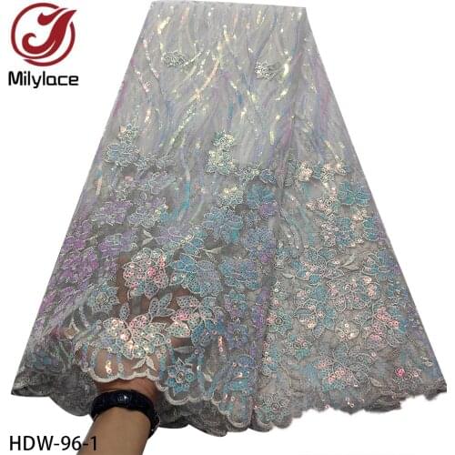 Nigerian Tulle Lace 2021 High Quality African French Net Mesh Fabric with Coloful Sequins for Dress HDW-96