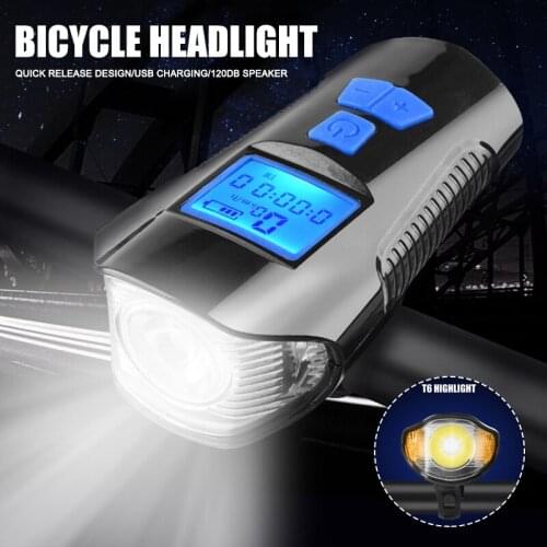 USB Rechargeable Bicycle Headlight Bike Head Light Front Lamp Cycling with Horn 120 dB EDF88