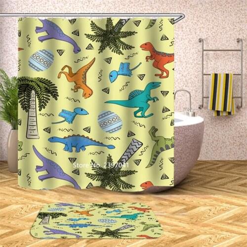 Lovely Cartoon Dinosaur Nordic INS Wind Pastoral Flowers Flamingos Waterproof Shower Curtain Beauty Girl Bathtub Decoration