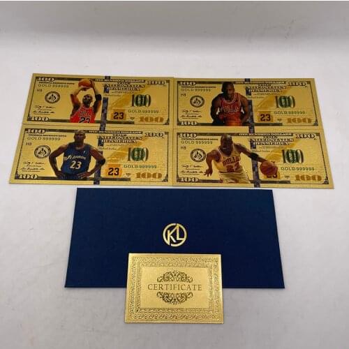 4 Designs Hot basketball Star Michael Jordan Air Jordan Souvenir Gold Banknotes and 5 Designs Coins for nice gifts