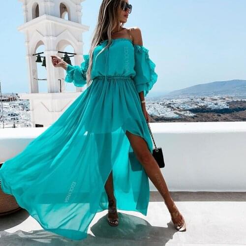Sexy Bralette Dress Plus Size Women Casual Elastic Waist Long Party Dress 2021 Summer Raglan Sleeve Loose Slit Beach Dress A936