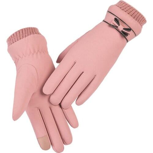 Winter Gloves For Women Windproof Plush Thick Warm Mitts Lady Touch Screen Soft PU Glove Female Outdoor Cycling Ski Warm Gloves