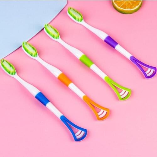 4pcs Double-headed Toothbrush And Tongue Scraper Combo Soft Fur Oral Clean And Fresh Breath Dental Care Cleaner For Adult