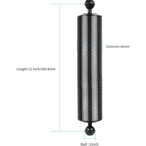12 '' Aquatic Buoyancy Arm Carbon Fiber, Float Double Ball, Floating Arm Diving Camera Underwater Diving Tray, 60mm