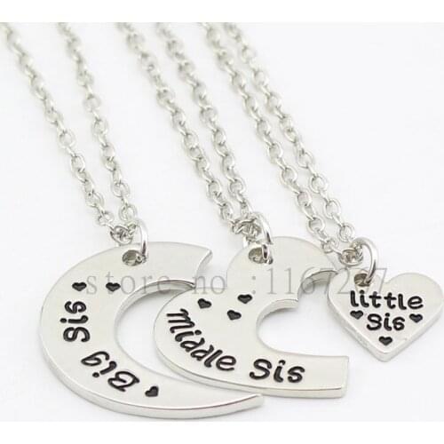 2016 new arrive "Big Sis Middle Sis Lil Sis"Necklace Hand Stamped necklace Cut Heart Mothers Day Family Gift Best friend Jewelry