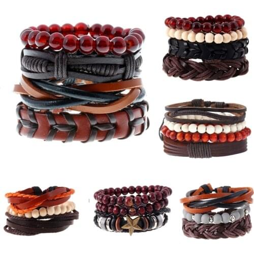 2018 Set Bracelet Vintage Charm Bracelets Men Jewelry Leather Bracelet For Women Fashion Weave Love Lace-up Bracelet Adjustable