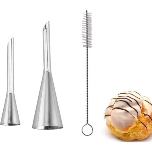 3pcs Stainless Steel Cream Icing Piping Puff Nozzle Tips Cupcake Filling Tubes Pastry Injector Russian Syringe Dessert Tool