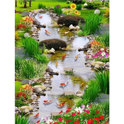 Brook Nine fish 3D wallpaper floor for living room Waterproof floor mural painting self-adhesive 3D floor wallpapers