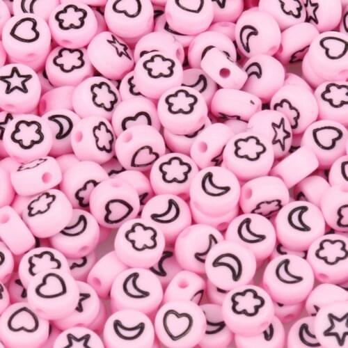 4*7mm Pink Color Star Moon Flower Heart Acrylic Beads Round Flat Loose Spacer Beads For Needlework Jewelry Making Diy Bracelets