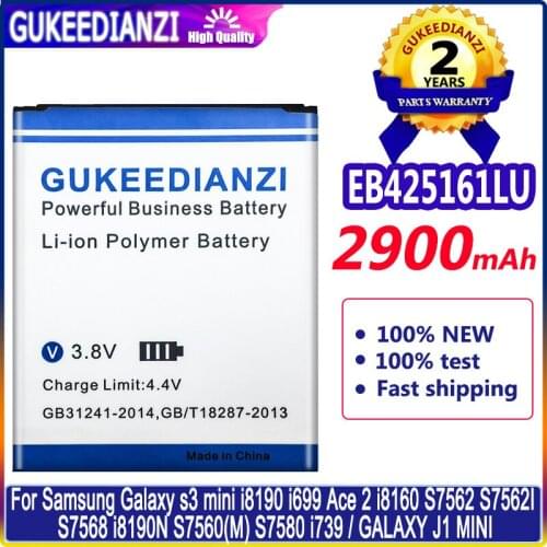 GUKEEDIANZI Battery 2900mAh EB425161LU For Samsung Galaxy S3 Mini I8190 I699 Ace 2 I8160 S7562 S7562I S3mini Ace2