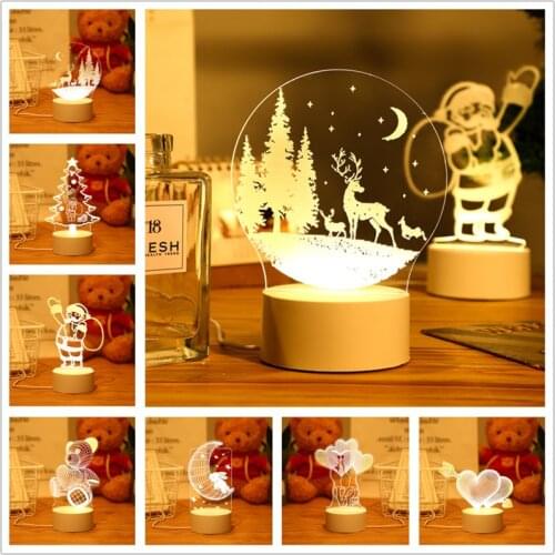 3D Acrylic Childrens Night Light USB Table Lamp Xmas Party Wedding Bedroom Night Lamp Led Heart Bear Neon Lamp Birthday Gifts