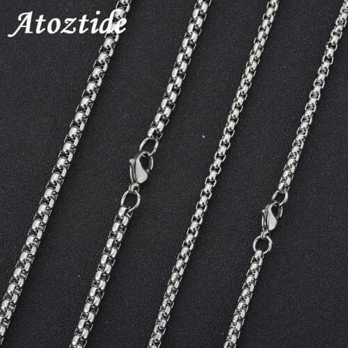 Atoztide Curb Cuban Men Stainless Steel Box Square Rolo Link Chain With Lobster Gold Color DIY Jewelry Findings Accessory