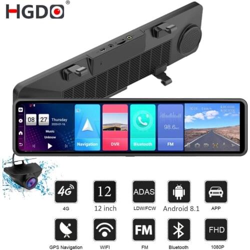 2020 HGDO 12'' 4G Car DVR Android 8.1 ADAS Rear View Mirror Camera FHD 1080P WiFi GPS Dash Cam Registrar Video Recorder 2G+32G