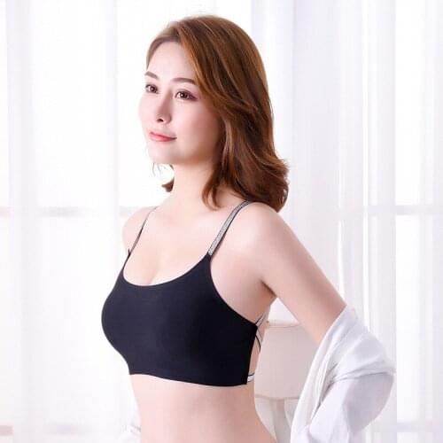 Women Summer Ice Silk Sexy Silver Belt Cross Sling Sports Bra Underwear Girl Seamless Wrapped Chest Tube Top Ladies Bralette H65