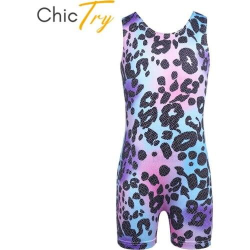 ChicTry Children Leopard Pattern Shiny Gymnastics Leotard Girls Ballet Leotard Sports Bodysuit Jumpsuit Kids Stage Dance Costume