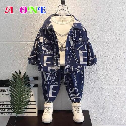 Spring Autumn Boys Denim Set Kids Clothes Baby Jackets + pants 2 Pcs Set Children Outfits Boys Denim Coat Fashion Letter print