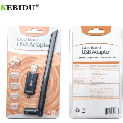 1200Mbps Dual Band 802.11ac USB 3.0 RTL8812BU Wireless-AC 1200 Wlan USB Wifi Lan Dongle Adapter with Antenna For Laptop Desktop