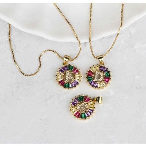 Hot Sale Gold Color Initial Multicolor CZ Necklace Charm Letter For Women Necklace Name Jewelry