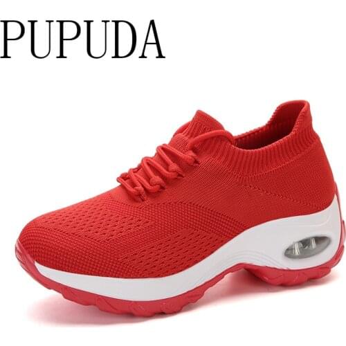 PUPUDA Women Casual Shoes Mesh Breathable Large Size Platform Shoes Sneakers Women Sport Chunky Shoes Spring Run Sneakers Lady