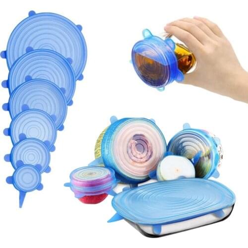 Reusable Silicone Covers 6pcs Adaptable Silicone Lids Stretch Lids Food Fresh Keeping Seal Bowl Wrap Covers Microwave Cover