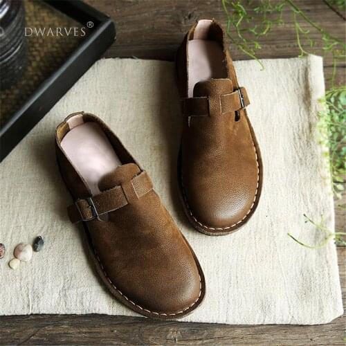 Mori Girl Shoes Leather Women Slippers Low Cutter Loafers