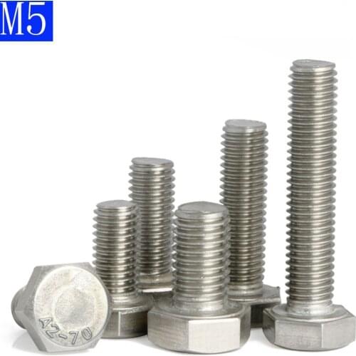 M5 - 0.8 (5mm) 304 Stainless Steel Metric Full Thread Hexagon Head Bolts Screws A2 - 70 DIN 933