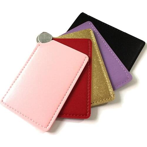 SDOJYKZ High Quality Portable Shatter Proof Card Pocket Cosmetic Mirror PU Leather Cover Stainless Steel Unbreakable Mirror