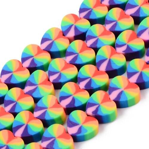 About 40~41pcs/strand Polymer Clay Heart Beads Strands Colorful for DIY Jewelry Making Necklace Accessories 10*9*4mm Hole 1.5mm