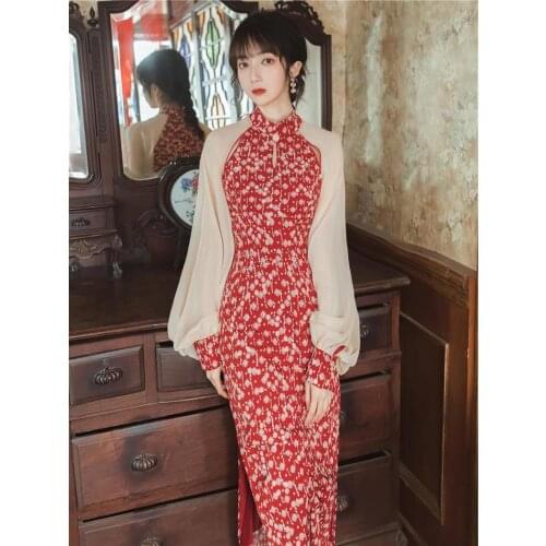 2020 new fashion womens clothing Patchwork Full Ankle-Length Vintage dresses for women dresses