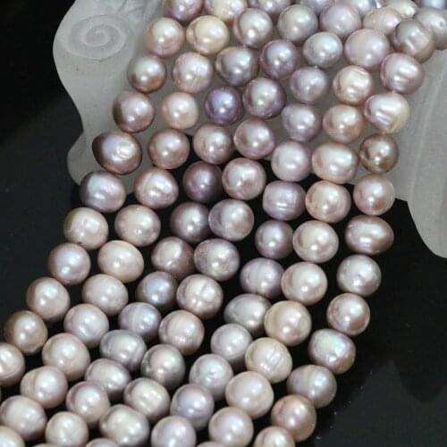 New cultured natural freshwater 9-10mm purple round pearl charms beads 14"