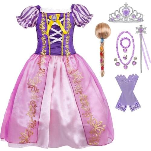 Girls Rapunzel Dress Kids Summer Tangled Fancy Princess Costume Children Disguise Birthday Carnival Halloween Party Clothes Gown