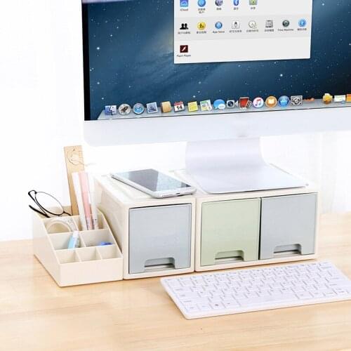 LCD Monitor Stand Holder Bracket with Office Drawer Storage Box Organizer for Desktop PUO88