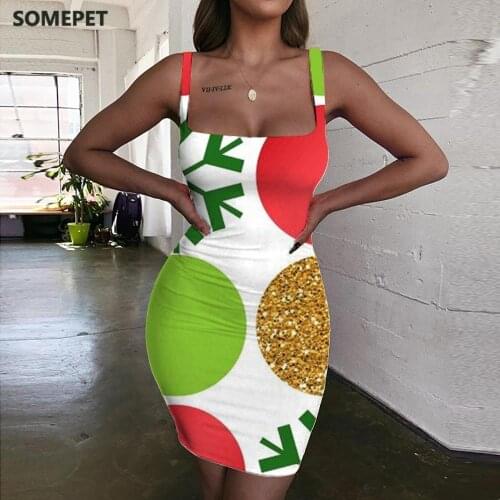 SOMEPET Christmas Dresses Women Dots 3d Print Snowflake Halter Sleeveless Colorful Sundress Womens Clothing Plus Size New Beach