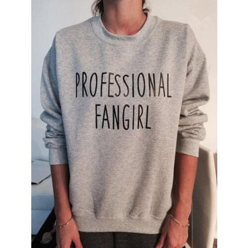 Skuggnas Professional Fangirl Sweatshirt Gray Crewneck for Women girls Jumper Funny Saying Fashion Teens Casual Tops Drop ship