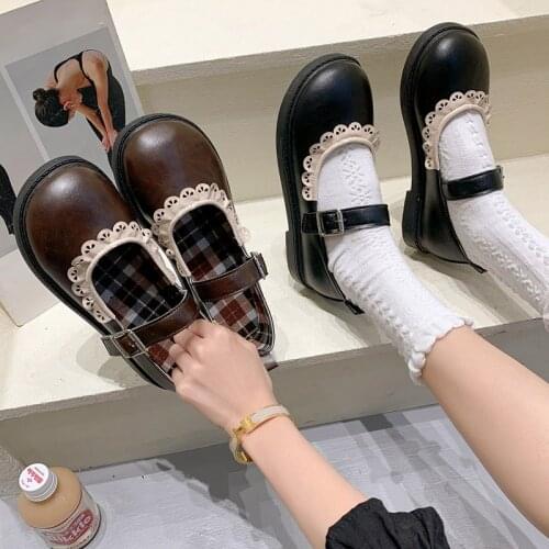 Lolita Shoes Ruffles Mary Janes Shoes Woman Flats Round Toe Girls Princess Shoes Oxford Shoes Retro Lace zapatos mujer 9177L