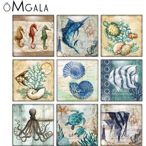 Vintage Sea Starfish Turtle octopus shell Images 10pcs 12mm/20mm/25mm/30mm photo glass cabochon demo flat back Making findings