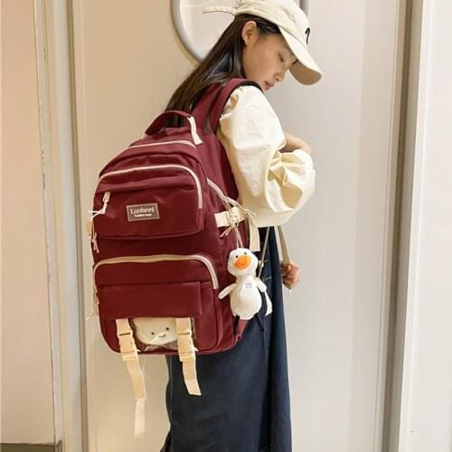 Waterproof Nylon Cute Buckle Book Bag for Women Female New Multi-pocket Backpack College Teenager Girls Schoolbag Cute Backpacks